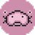 A pink pixellated manatee head in a square icon-like shape.
