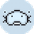 A white/blue pixellated manatee head in a square icon-like shape.